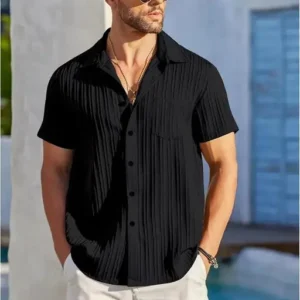 Men Regular/Stylish Fit Solid Spread Collar Pintex Casual Shirt - Black